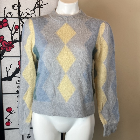 🐲💙 J.Crew Diamond checked  Cropped Sweater - Picture 2 of 15